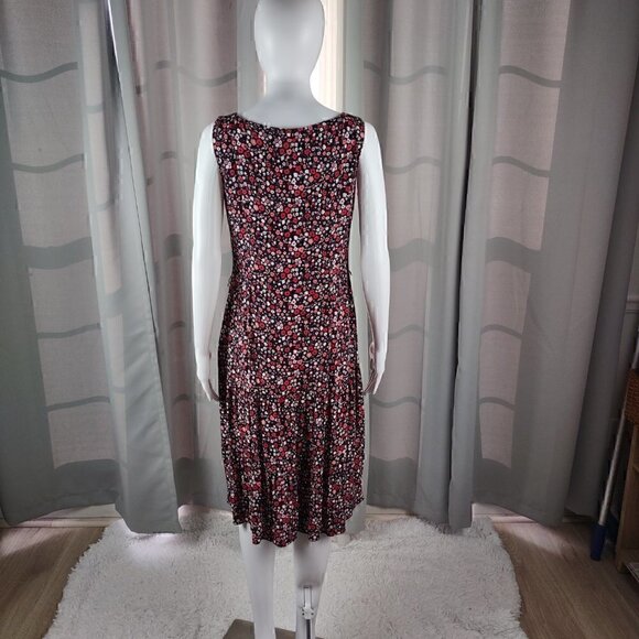 Ann Taylor Loft Women's Black Pink & White Floral Side Zip Midi Dress Size 4 - Picture 3 of 11